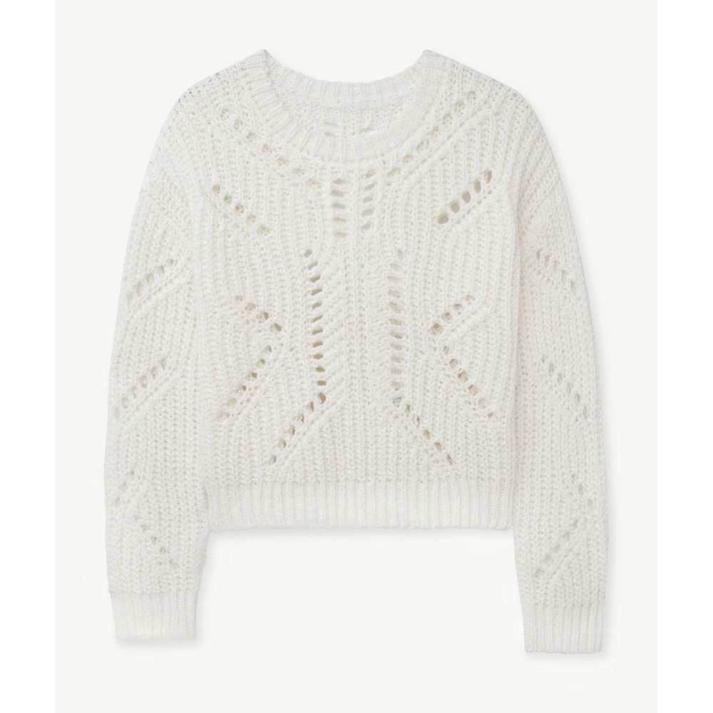 C17 Naadam Luxe Chunky Cotton Novelty Pointelle Crew Sweater White Small NWT - Picture 4 of 9